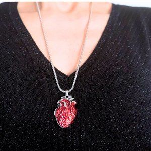 Anatomical Heart Necklace, Heart Pendant Charm, Bloody Red Human Heart, Gothic